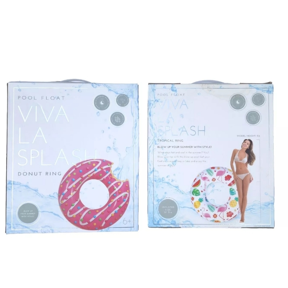 2 New In Box Viva La Splash Pool Floats Tropical & Donut Ring Tubes 31" and 26"